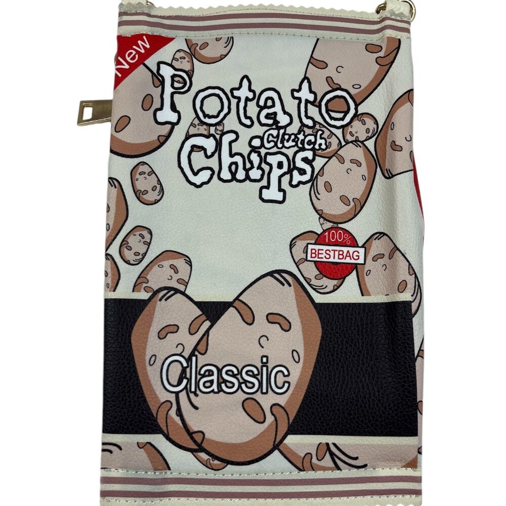 Potato Chip Print Handbag - Unique Delicious Gold Chain Crossbody- NWOT